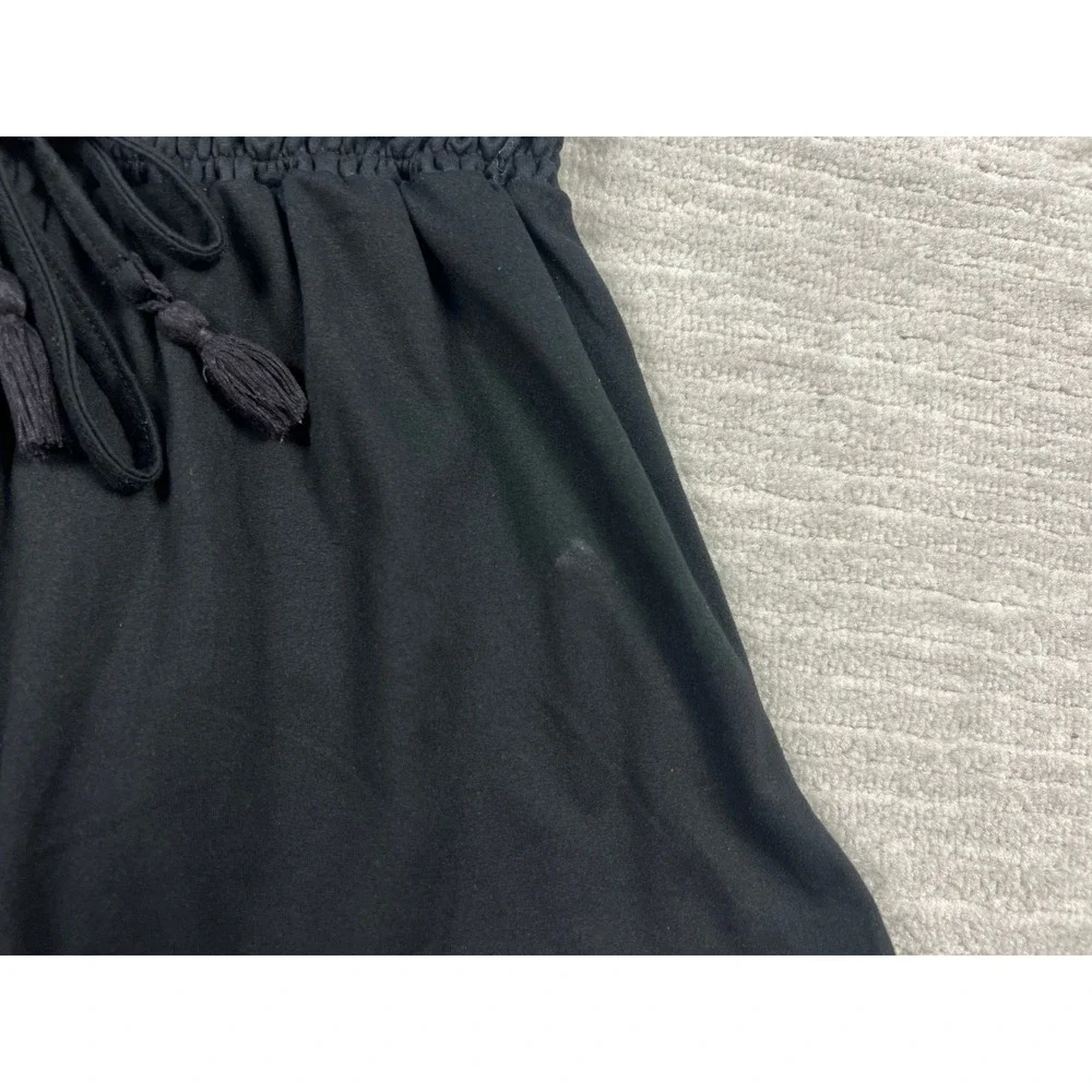 Hot Kiss Shorts Womens Medium Black Paperbag Smocked Waist Tassel Lounge Casual‎